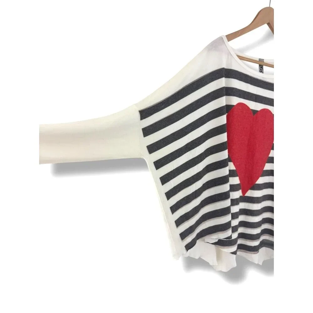 Oversized Heart Striped Asymmetrical Hem‎ Dolman Sweater Sweatshirt Size XL